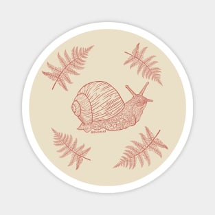 Snail with ferns (red) Magnet